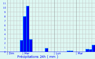Graphique des précipitations prvues pour Brassac-les-Mines
