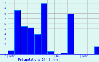 Graphique des précipitations prvues pour Bogy