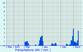 Graphique des précipitations prvues pour Pratz