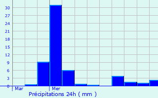 Graphique des précipitations prvues pour Lagorce