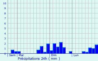 Graphique des précipitations prvues pour Brizay