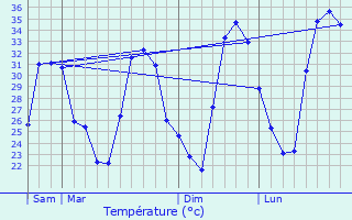 Graphique des tempratures prvues pour Figuig (Centre)