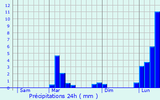 Graphique des précipitations prvues pour Duffort