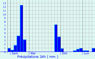 Graphique des précipitations prvues pour Ayrens