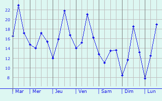 Graphique des tempratures prvues pour Chojnw