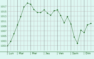 Graphe de la pression atmosphrique prvue pour Birsfelden