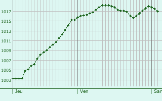 Graphe de la pression atmosphrique prvue pour Neuville-sur-Ain