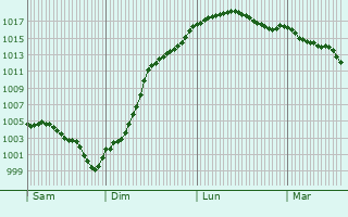 Graphe de la pression atmosphrique prvue pour Saint-Loup-de-Gonois
