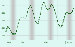 Graphe de la pression atmosphrique prvue pour Oderzo