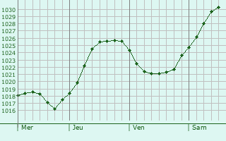 Graphe de la pression atmosphrique prvue pour Nville-sur-Mer