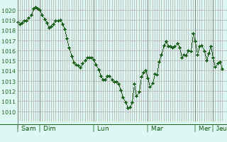 Graphe de la pression atmosphrique prvue pour La Sebala du Mornag