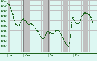 Graphe de la pression atmosphrique prvue pour Bruges-Capbis-Mifaget