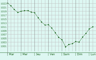 Graphe de la pression atmosphrique prvue pour Saint-Martin-Petit