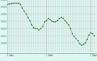 Graphe de la pression atmosphrique prvue pour Waldighofen