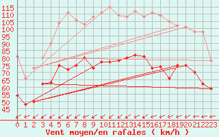 Courbe de la force du vent pour Brignogan (29)