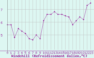 Courbe du refroidissement olien pour Dunkerque (59)