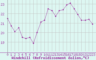 Courbe du refroidissement olien pour Dunkerque (59)