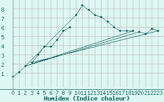 Courbe de l'humidex pour Wielun