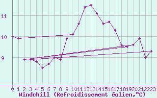 Courbe du refroidissement olien pour Cap Pertusato (2A)