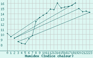 Courbe de l'humidex pour Roches Point