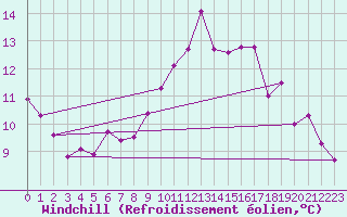 Courbe du refroidissement olien pour Lille (59)