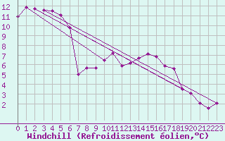 Courbe du refroidissement olien pour Radauti