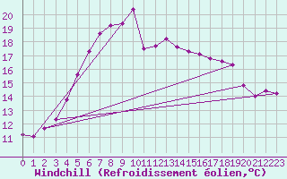 Courbe du refroidissement olien pour Johvi