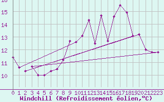 Courbe du refroidissement olien pour Cherbourg (50)