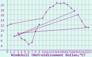 Courbe du refroidissement olien pour Braganca