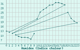 Courbe de l'humidex pour Cerisiers (89)