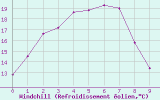 Courbe du refroidissement olien pour Tarcoola