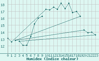 Courbe de l'humidex pour Kahler Asten