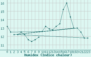 Courbe de l'humidex pour Nonaville (16)