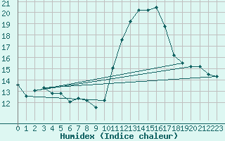 Courbe de l'humidex pour Coria