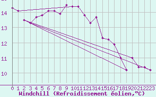 Courbe du refroidissement olien pour Courtelary