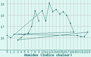 Courbe de l'humidex pour Thyboroen