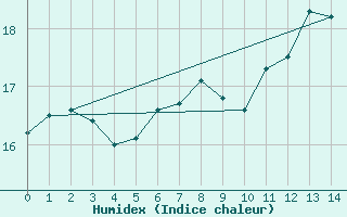 Courbe de l'humidex pour Coleshill