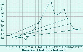 Courbe de l'humidex pour Coria