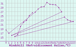 Courbe du refroidissement olien pour Wiesenburg