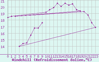 Courbe du refroidissement olien pour Zeebrugge