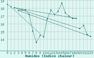 Courbe de l'humidex pour Michelstadt-Vielbrunn