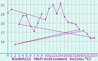 Courbe du refroidissement olien pour Terschelling Hoorn