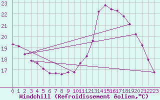 Courbe du refroidissement olien pour Agde (34)