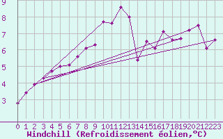 Courbe du refroidissement olien pour Hoek Van Holland