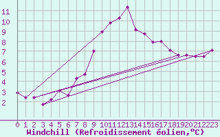 Courbe du refroidissement olien pour Wernigerode
