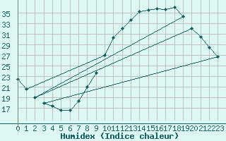 Courbe de l'humidex pour Beja