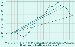 Courbe de l'humidex pour Biscarrosse (40)