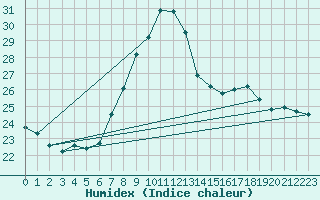 Courbe de l'humidex pour Coburg