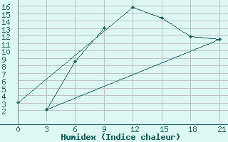 Courbe de l'humidex pour Bobruysr