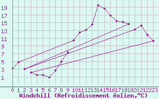 Courbe du refroidissement olien pour Luzern